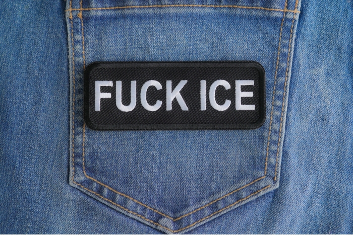 Fuck Ice Patch shown on jeans