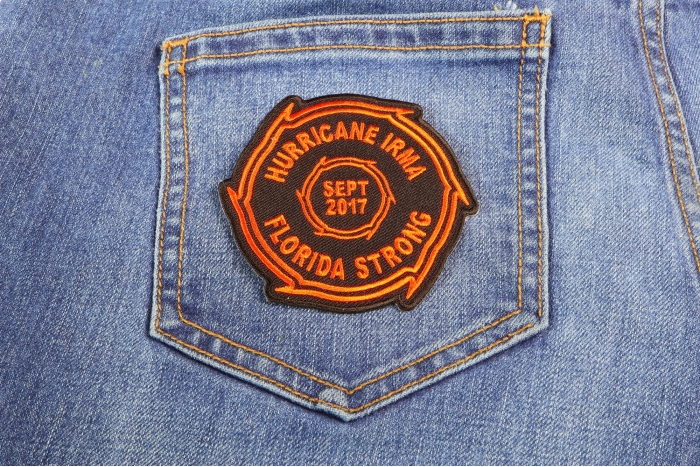 Hurricane Irma Florida Strong Patch shown on jeans