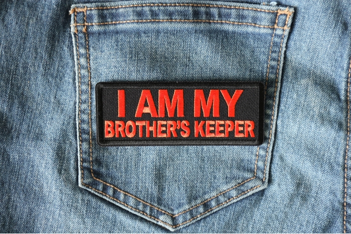 I am My Brother's Keeper Orange Patch shown on jeans