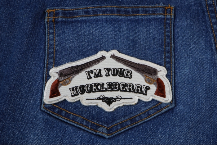 I'm Your Huckleberry Iron on Morale Patch shown on jeans