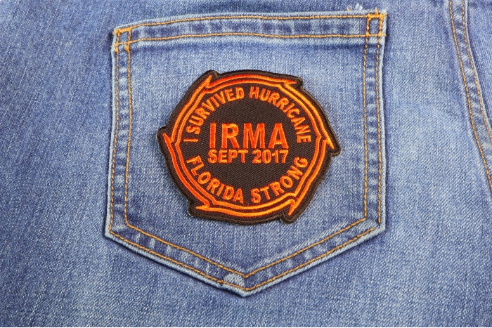 I Survived Hurricane Irma Florida Strong Patch shown on jeans
