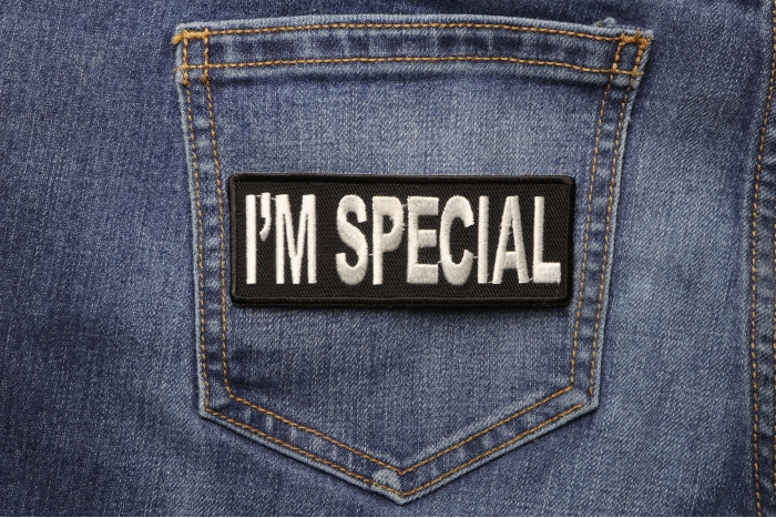I'm Special Iron on Morale Patch shown on jeans