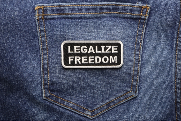 Legalize Freedom Iron on Morale Patch shown on jeans