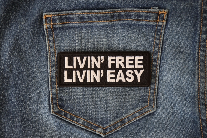 Livin Free Living Easy Iron on Morale Patch shown on jeans