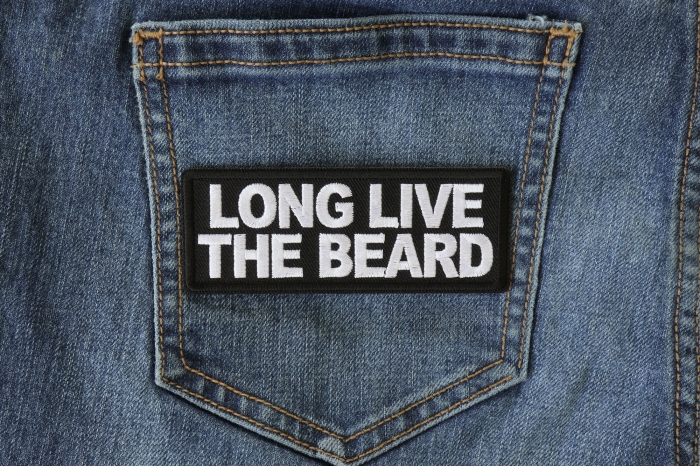 Long Live the Beard Iron on Morale Patch shown on jeans