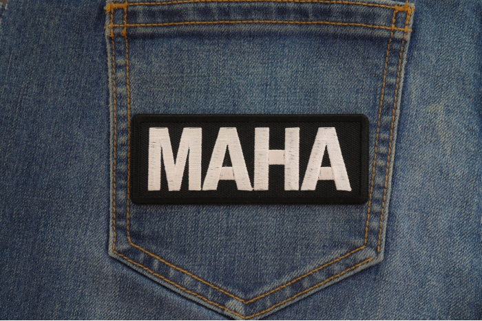 MAHA Patch shown on jeans