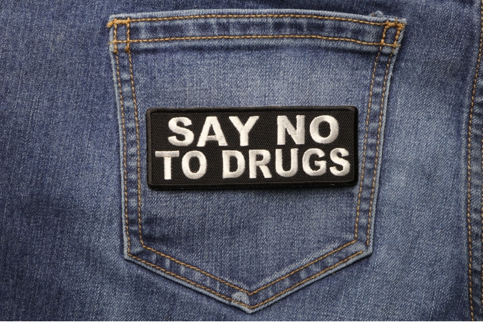 Say No To Drugs Iron on Morale Patch shown on jeans