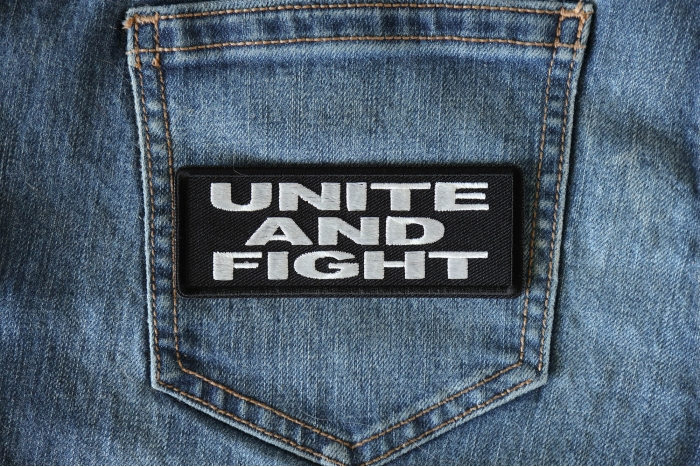 Unite and Fight Patch shown on jeans