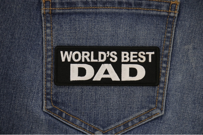World's Best Dad Patch shown on jeans