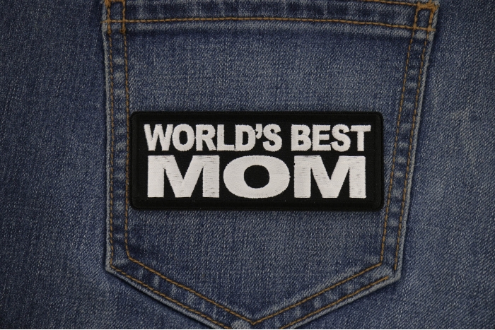 World's Best Mom Patch shown on jeans