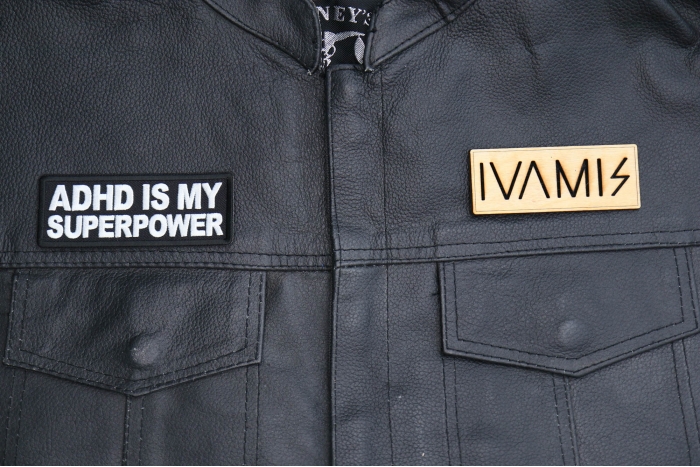 ADHD is my Superpower Patch, Funny Saying Patches, Sew or Iron on shown on leather vest