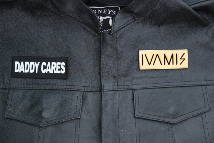 Daddy Cares Patch shown on leather vest