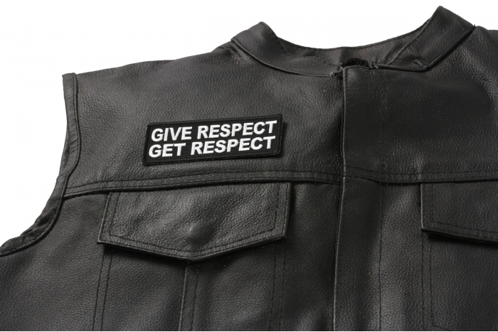 Give Respect Get Respect Patch, Biker Sayings shown on leather vest