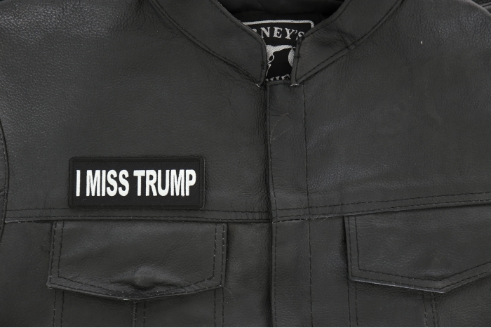 I miss Trump Patch, Patriotic Saying Patches shown on leather vest