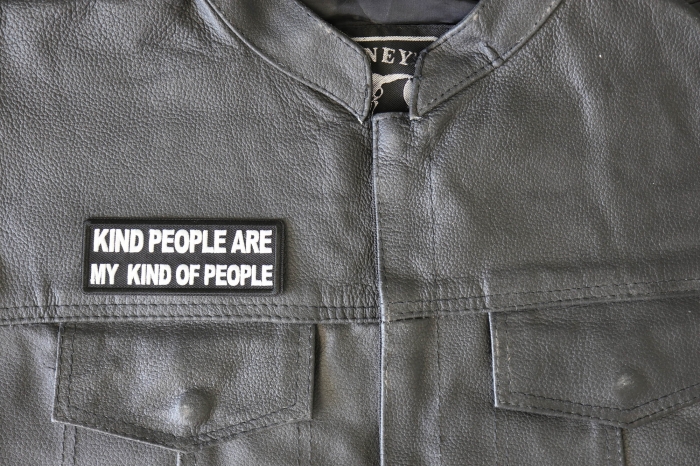 Kind People Are My Kind of People Patch, Funny Saying Patches shown on leather vest