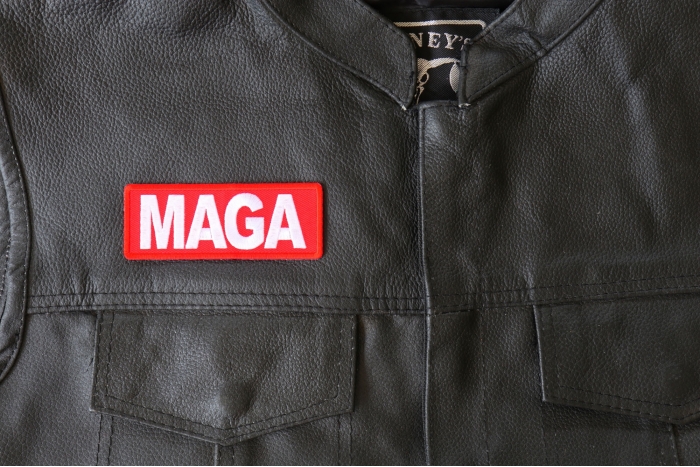 MAGA Patch, Trump Patches shown on leather vest