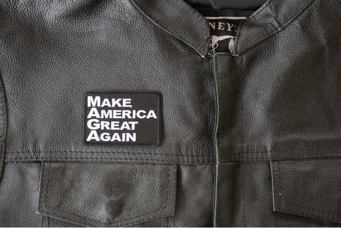 Make America Great Again Patch, Trump Patches shown on leather vest