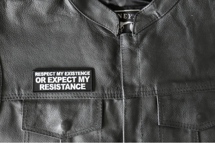 Respect My Existence or Expect My Resistance Patch, Morale Patches, Sew or Iron on shown on leather vest