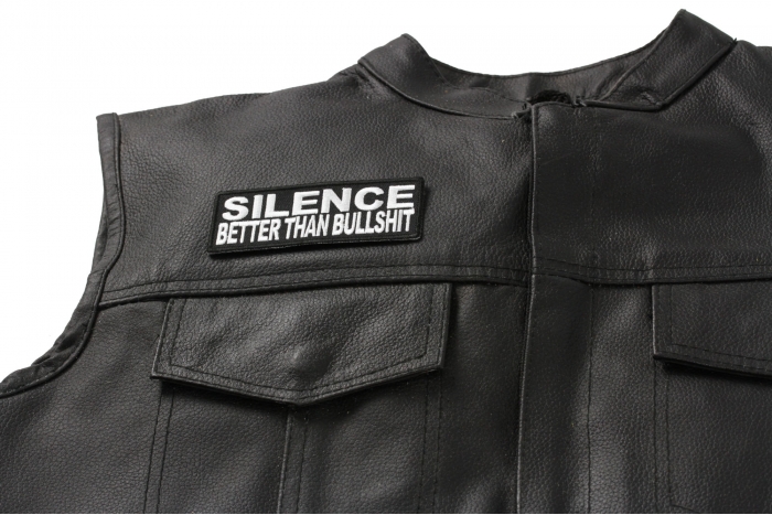 Silence Better Than Bullshit Patch, Funny Saying Patches shown on leather vest
