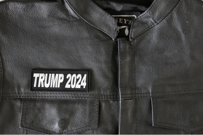 Trump 2024 Patch, Patriotic Saying Patches shown on leather vest