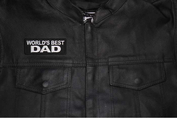World's Best Dad Patch shown on leather vest