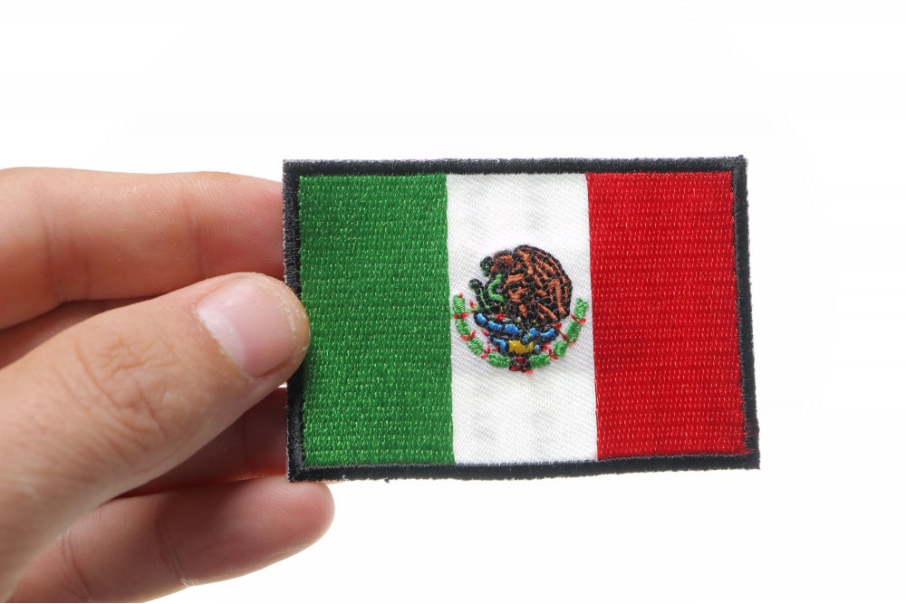 Flag of Mexico Iron On Patch 3 x 1 3/4 inches medium 