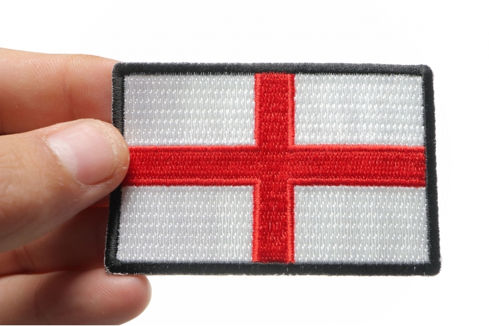Flag Of England Patch shown on hand for size comparison