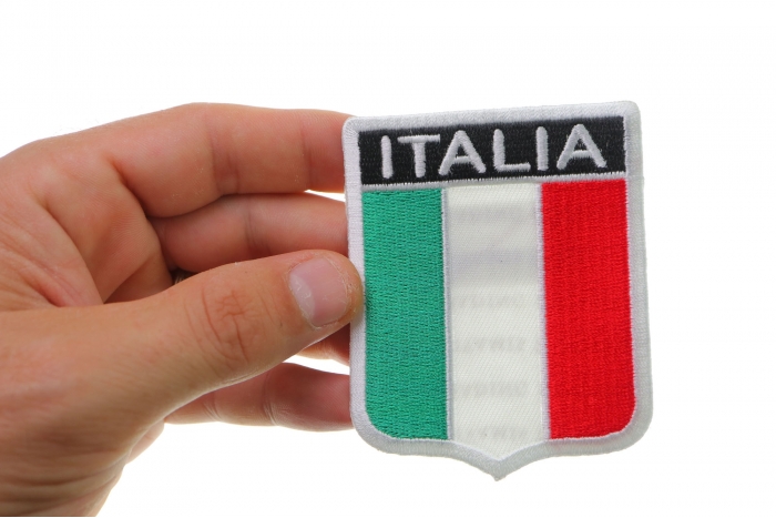 Italia Shield Patch shown on hand for size comparison