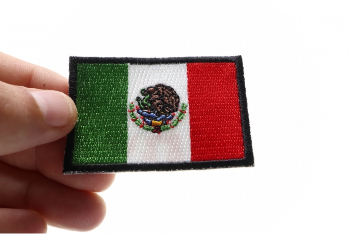 Mexico Flag 2.5 Inch Patch shown on hand for size comparison