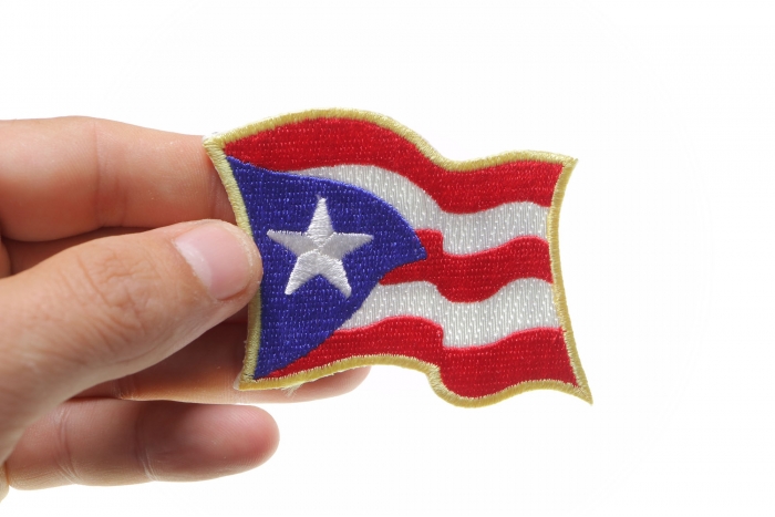 Puerto Rico Flag Patch shown on hand for size comparison
