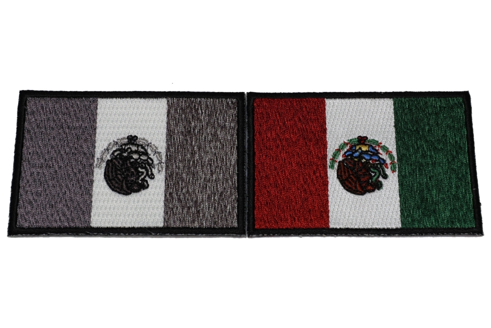 Set of 2 Mexican Flag Patches in Color and Gray