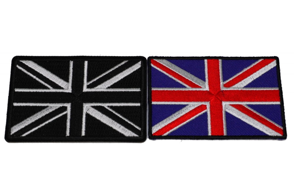 Set of 2 United Kingdom Flag Patches in Color and Black White