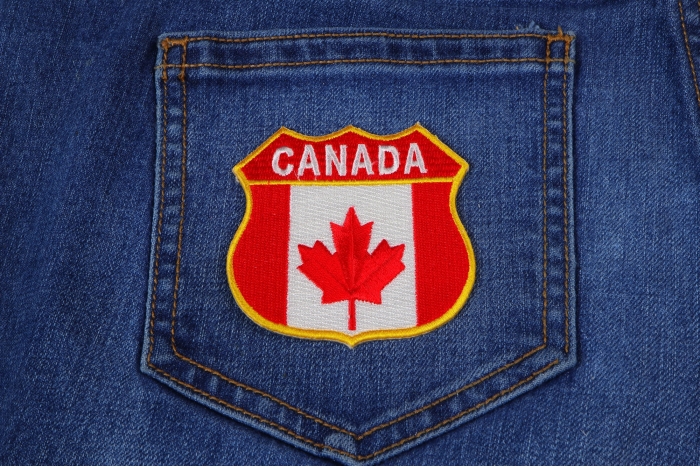 Canadian Shield Patch - Canada Flag shown on jeans