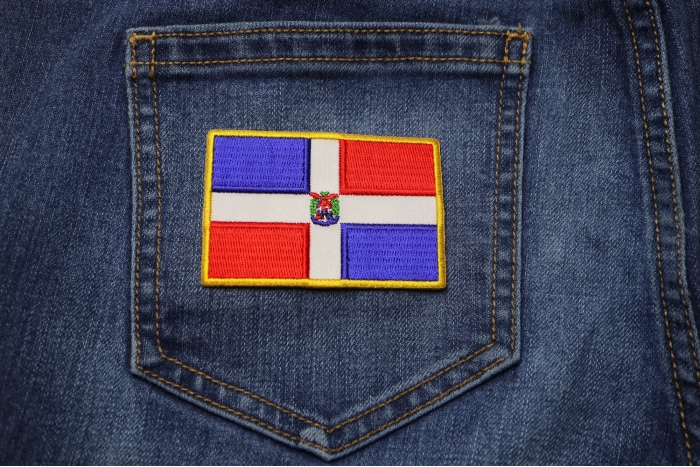 Dominican Republic Patch shown on jeans