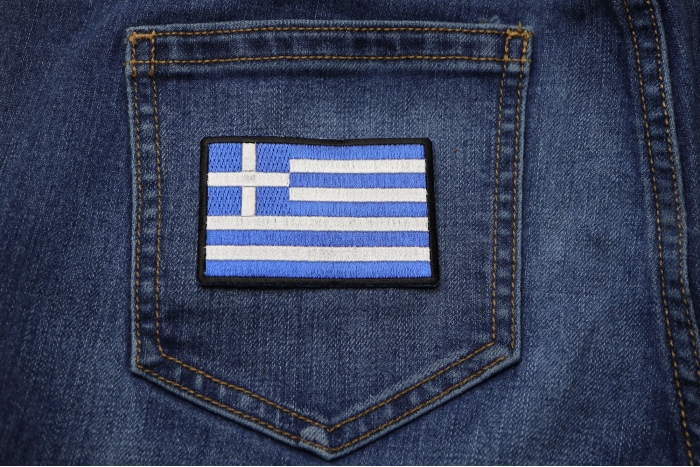 Greek Flag Patch shown on jeans