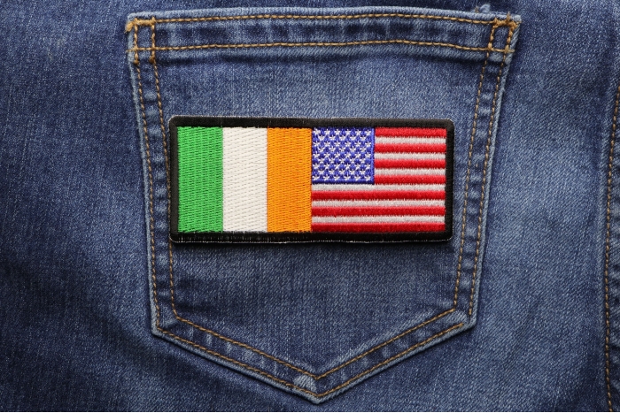 Irish American Flag Patch shown on jeans