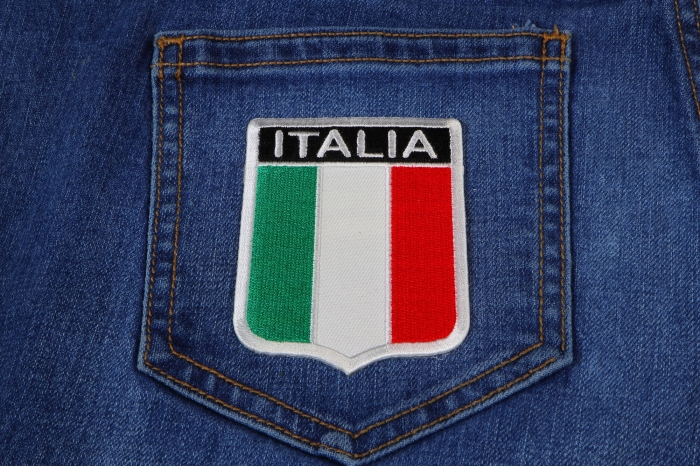 Italia Shield Patch shown on jeans