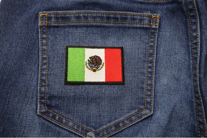 Mexico Flag 2.5 Inch Patch shown on jeans