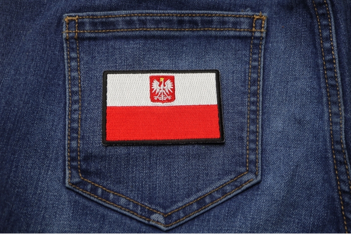 Poland Flag Patch shown on jeans