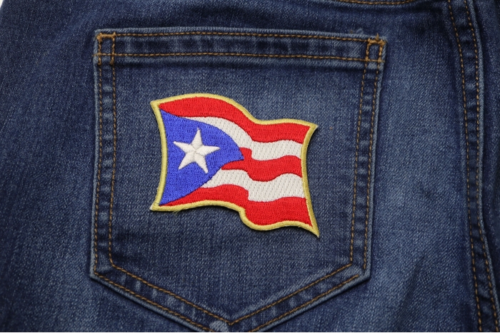Puerto Rico Flag Patch shown on jeans