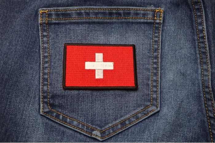 Swiss Flag Patch shown on jeans