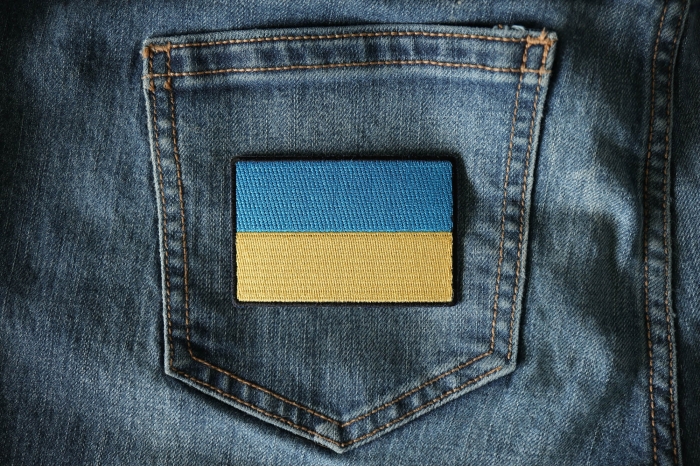 Ukraine Flag Patch shown on jeans