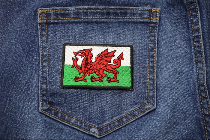 Wales Flag Patch shown on jeans