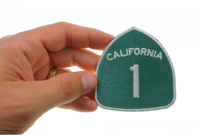 California Route 1 Patch shown on hand for size comparison