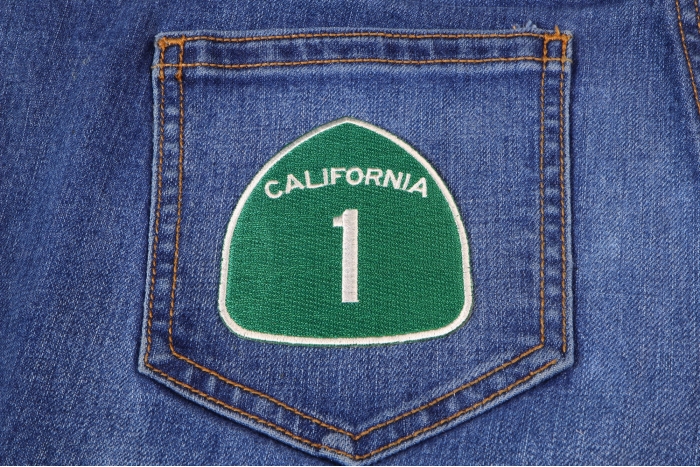 California Route 1 Patch shown on jeans