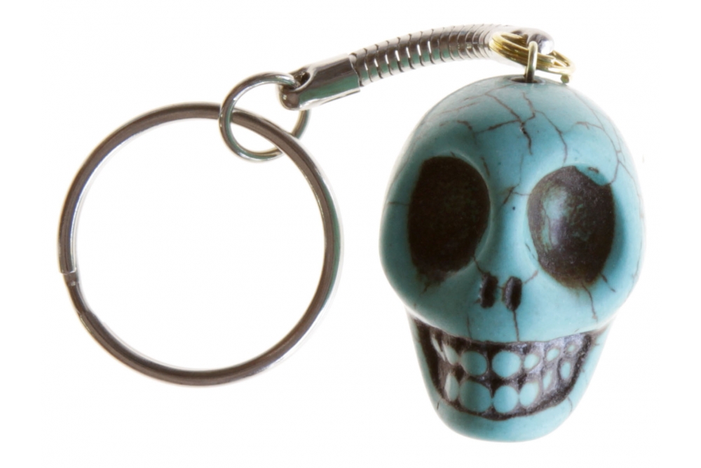 Peruvian Bead Turquoise Skull Key Chain