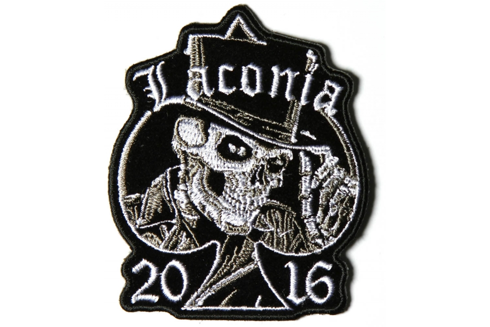 Laconia 2016 Motorcycle Rally Patch Tall Hat Skull