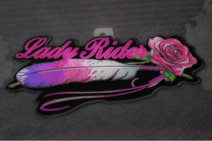 Feather Rose Lady Rider Patch diagonal view