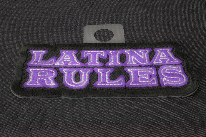Latina Rules Funny Iron on Patch  diagonal view
