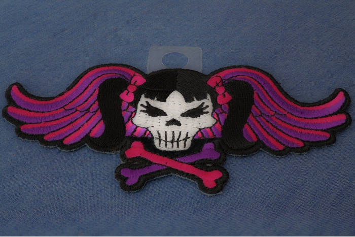 Pigtails Skull and Wings Patch diagonal view
